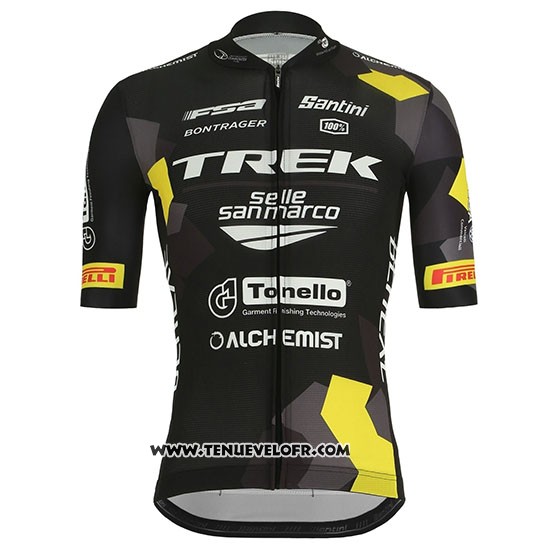 2019 Maillot Ciclismo Trek Selle San Marco Noir Jaune Manches Courtes et Cuissard